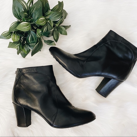 Aquatalia Shoes - Aquatalia Black Leather Block Heel Ankle Booties